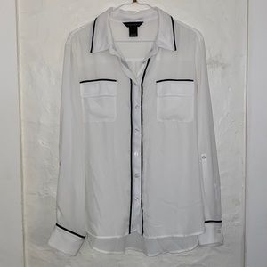 Investments White & Black Button-down Blouse